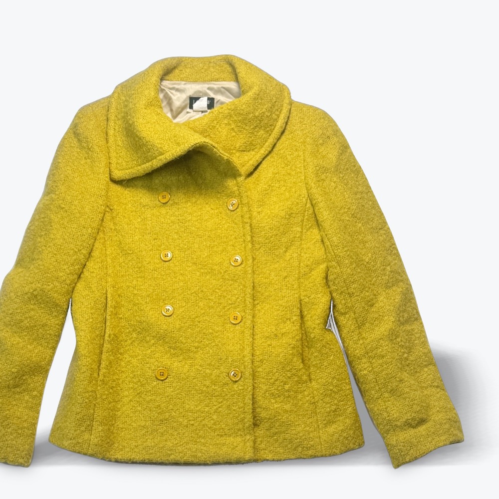 J.Crew Pea Coat Mohair Wool Double Breasted Lucille Boucle Coat Yellow Size 6